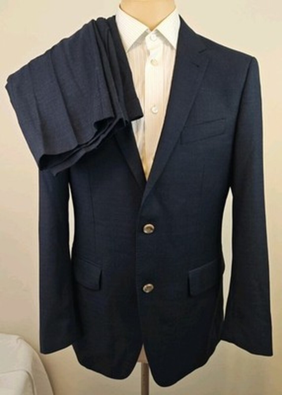 Indochino Mens Woven Dark Navy Wool Silk Surgeon Cuff 2 Piece Suit Sz 40S-W34X25